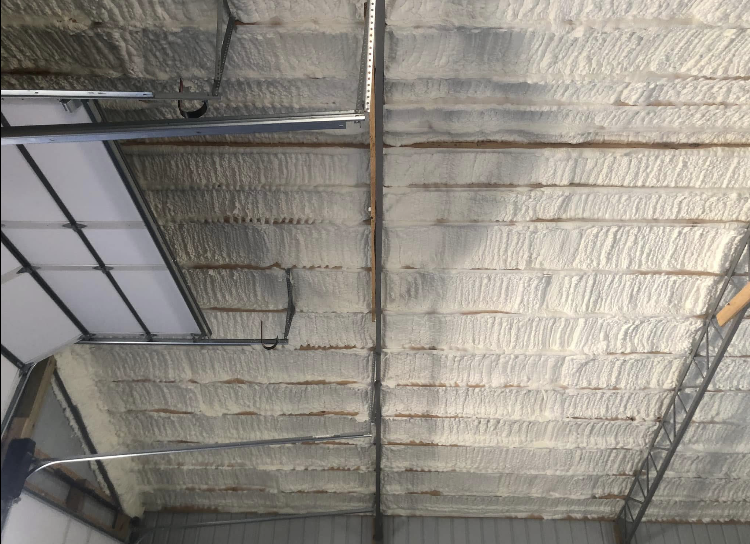 The ceiling of a building with a lot of foam on it.