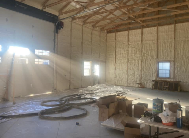 A large room with a lot of insulation on the walls and ceiling.