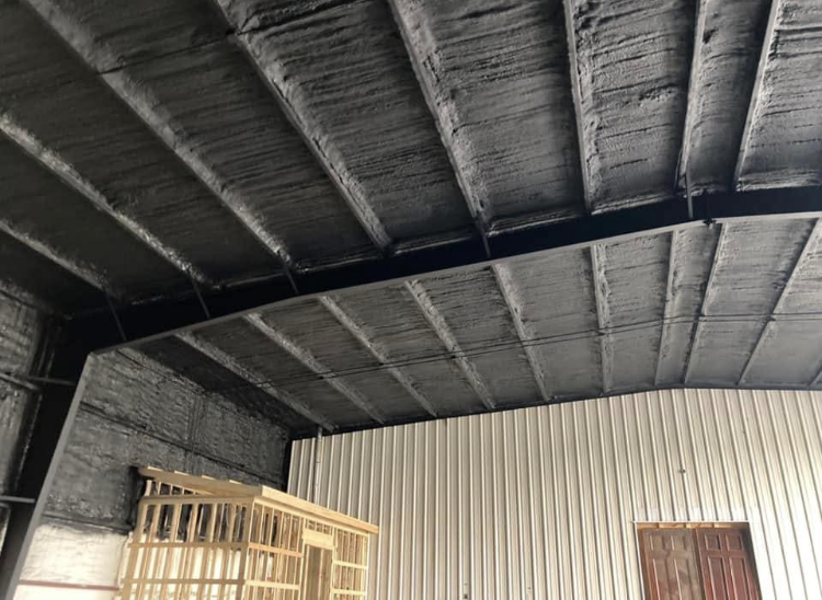 The ceiling of a building with a lot of foam on it.