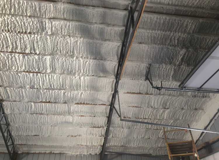 The ceiling of a building with a lot of foam on it.