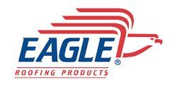 Logo for Eagle Roofing Products, blue text with red eagle graphic on white.