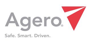 Agero logo with gray text, red triangular mark, and tagline “Safe. Smart. Driven.”
