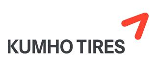 KUMHO TIRES logo in black text with a red angled mark on a white background