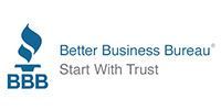 Better Business Bureau logo with blue torch and “Start With Trust” slogan