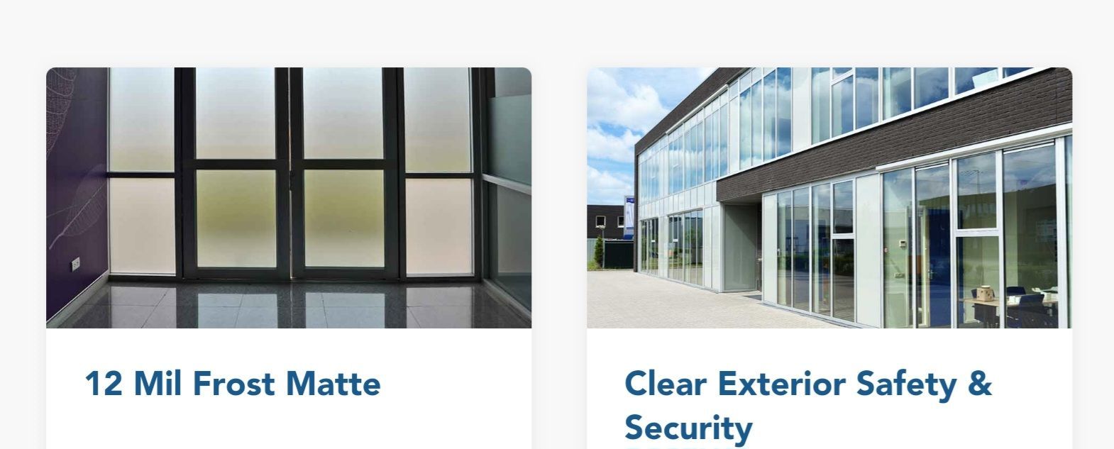 A picture of a building with the words 12 mil frost matte clear exterior safety & security