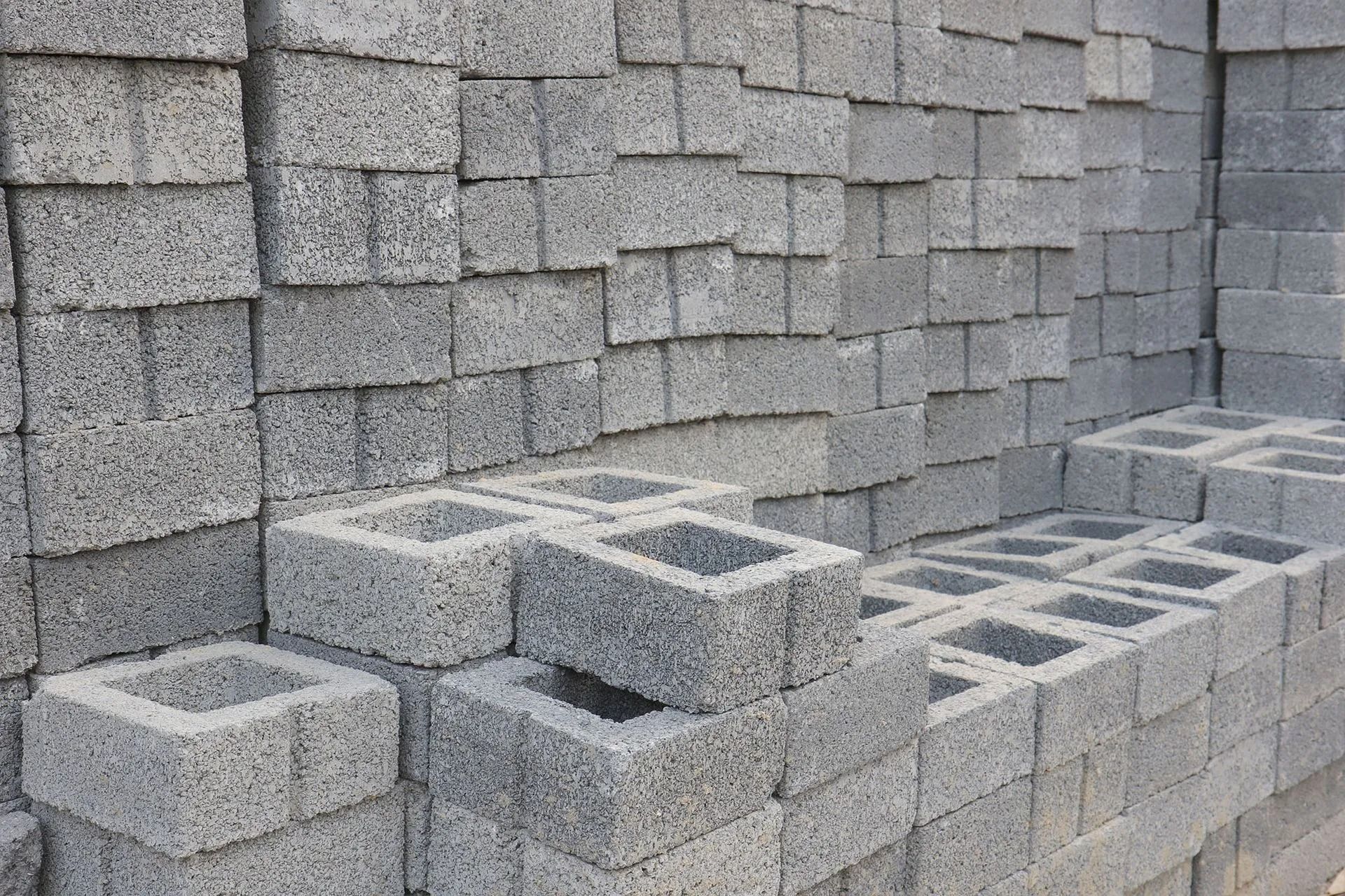 Gray concrete blocks stacked together.