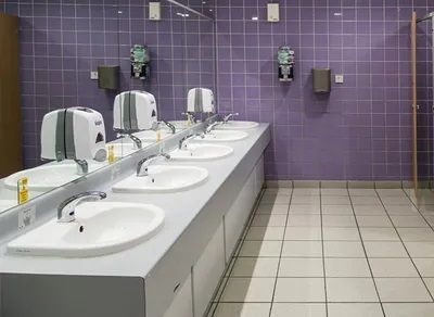 Public bathroom with neat bathroom mirrors