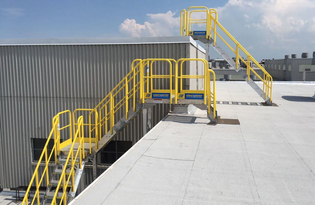 Roof access metal stairs