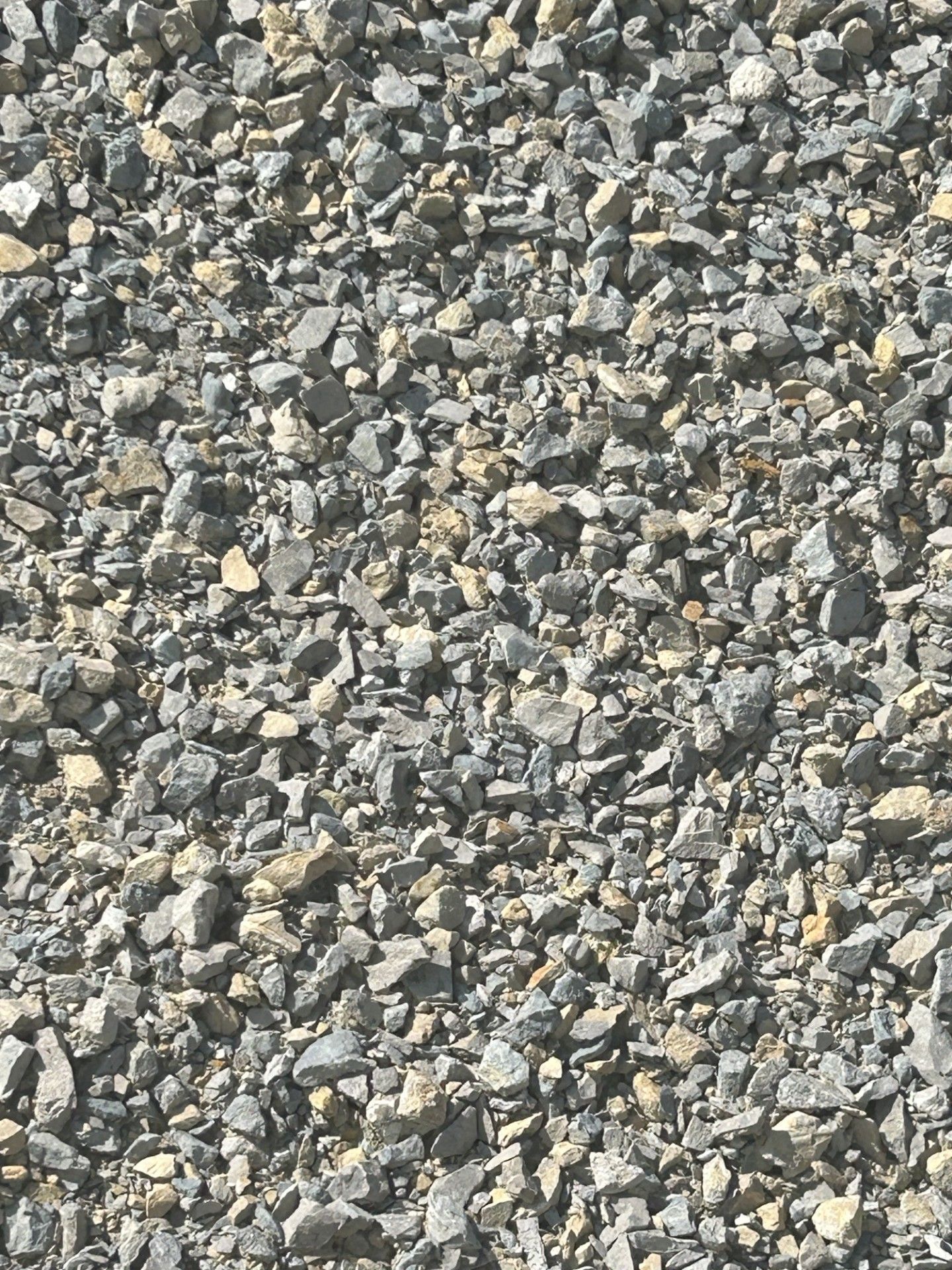 Gravel aggregate. Small, irregular grey and tan rocks.