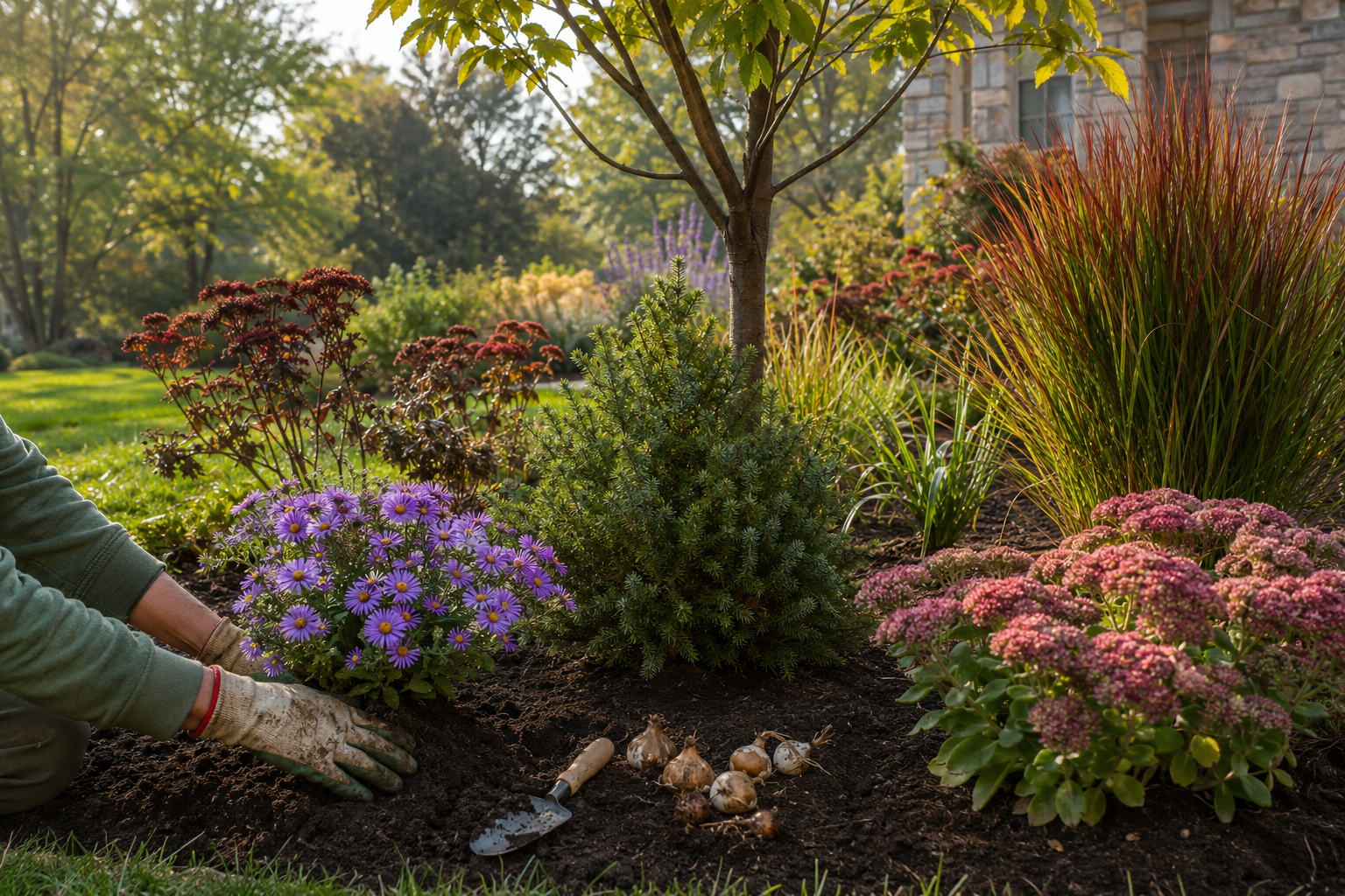 Fall planting with trees, shrubs and perennials in Zone 5.