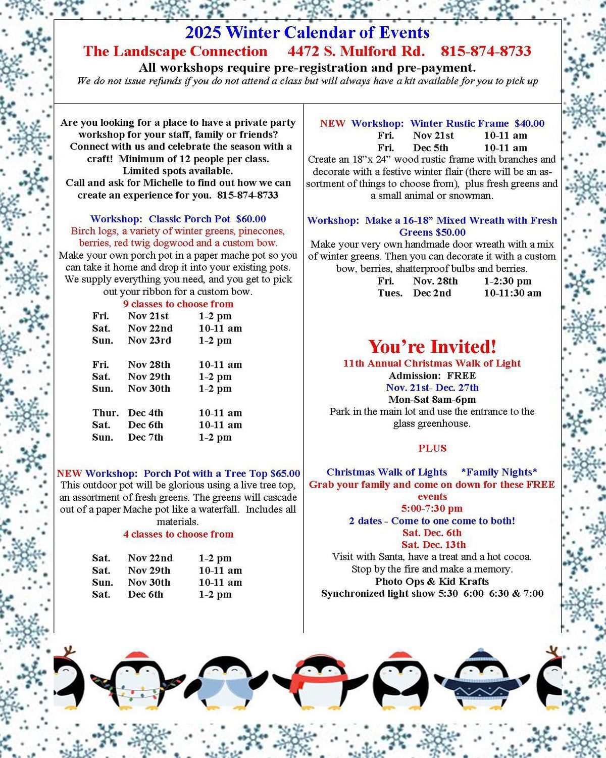 2025 Winter Calendar of Events.