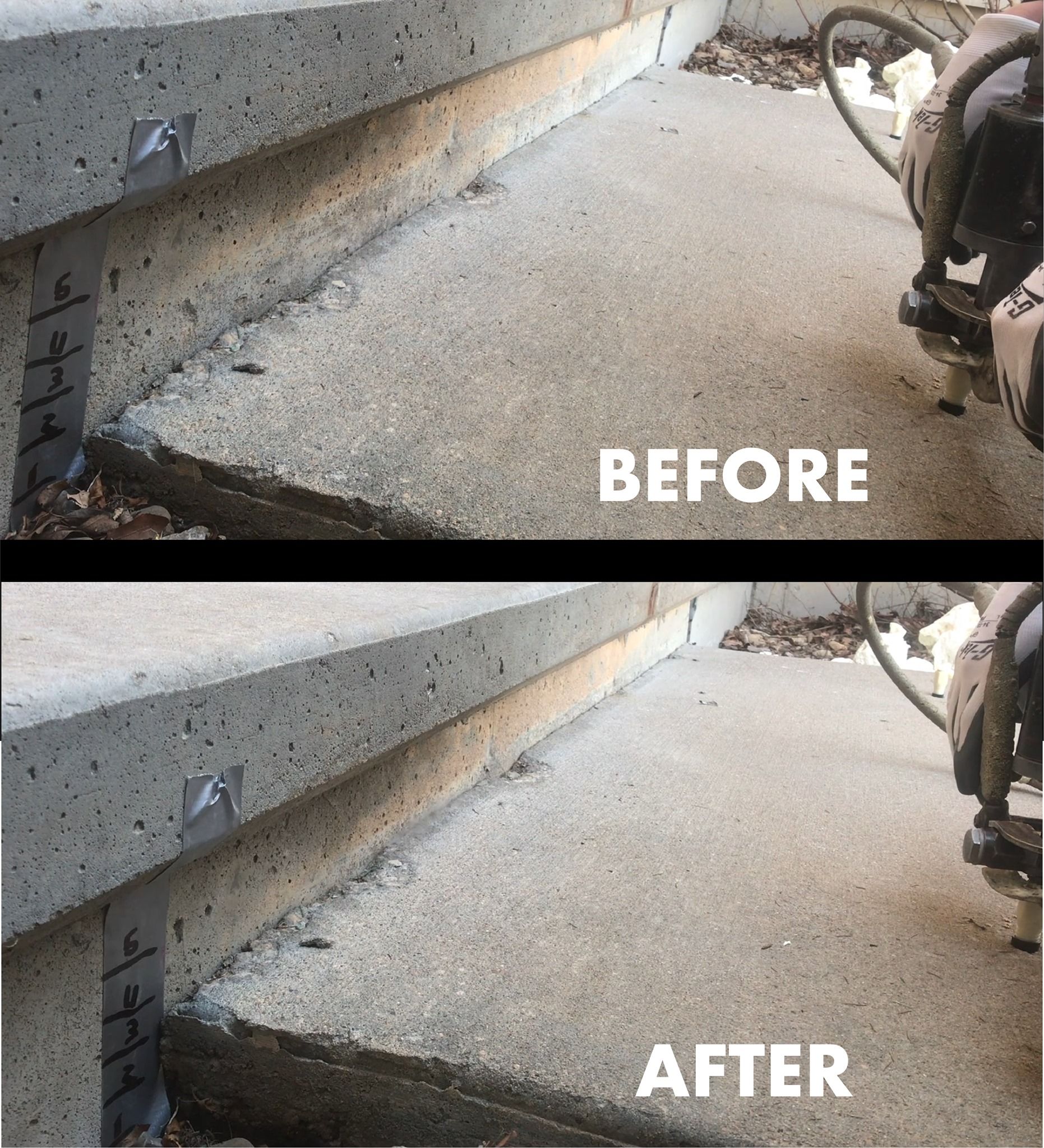 Before and after concrete walkway lifting