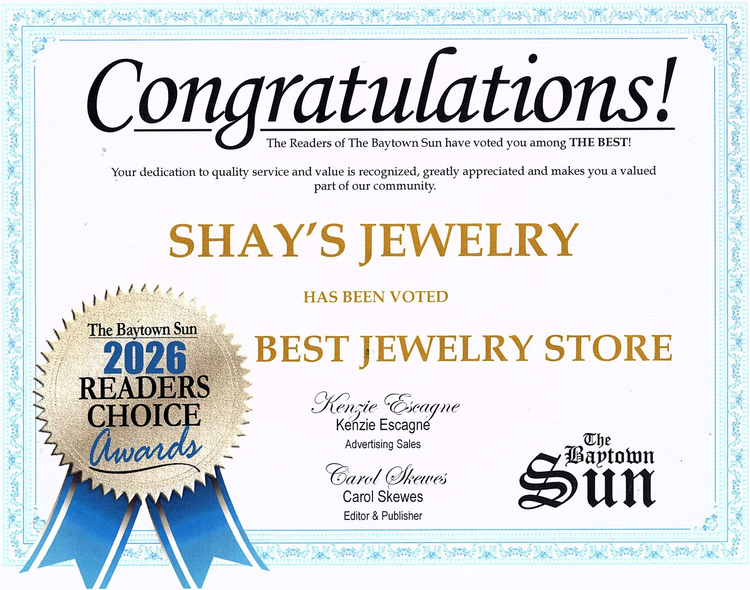 Congratulations award graphic for Shay’s Jewelry, named Best Jewelry Store by The Sun.