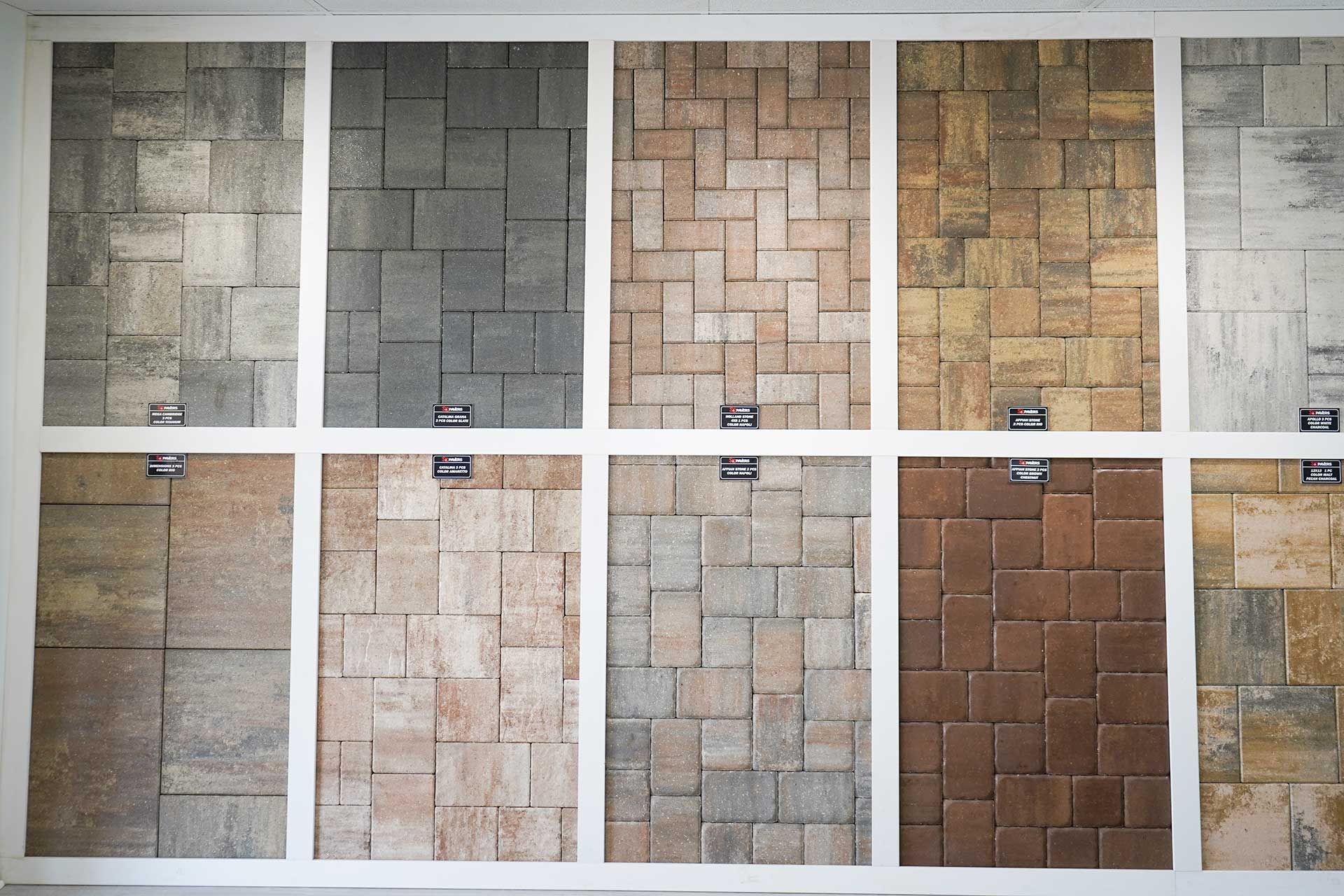 a display of pavers of different colors and sizes