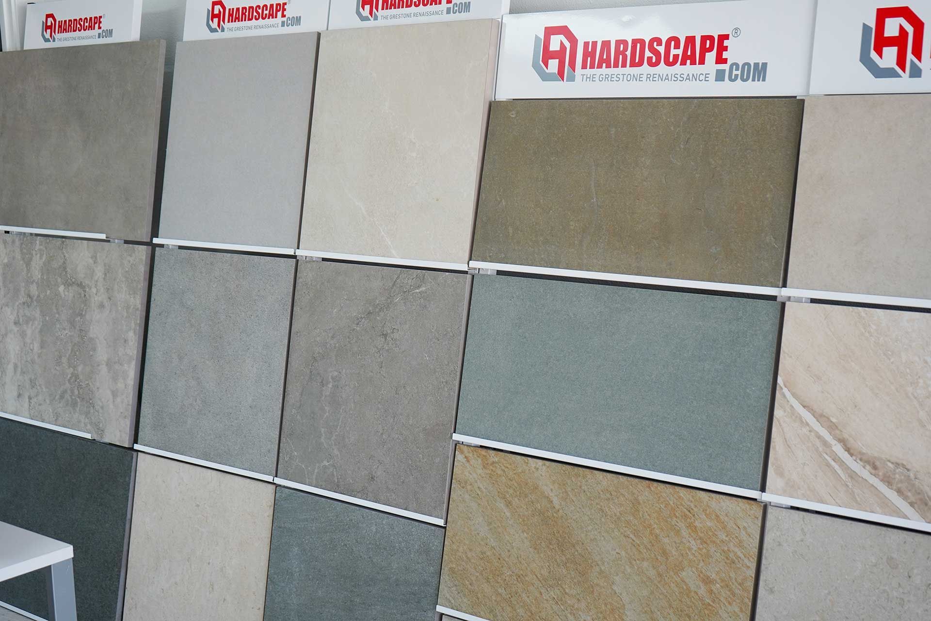 a display of hardscape tiles in a showroom