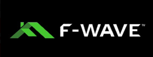 A green and white f-wave logo on a black background