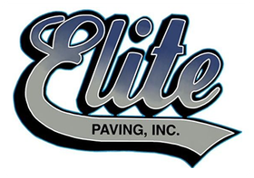 Elite Paving, Inc. logo in black, white, and gray script with a swooping underline
