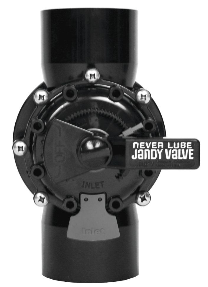 A black valve that says never lube jany valve on it