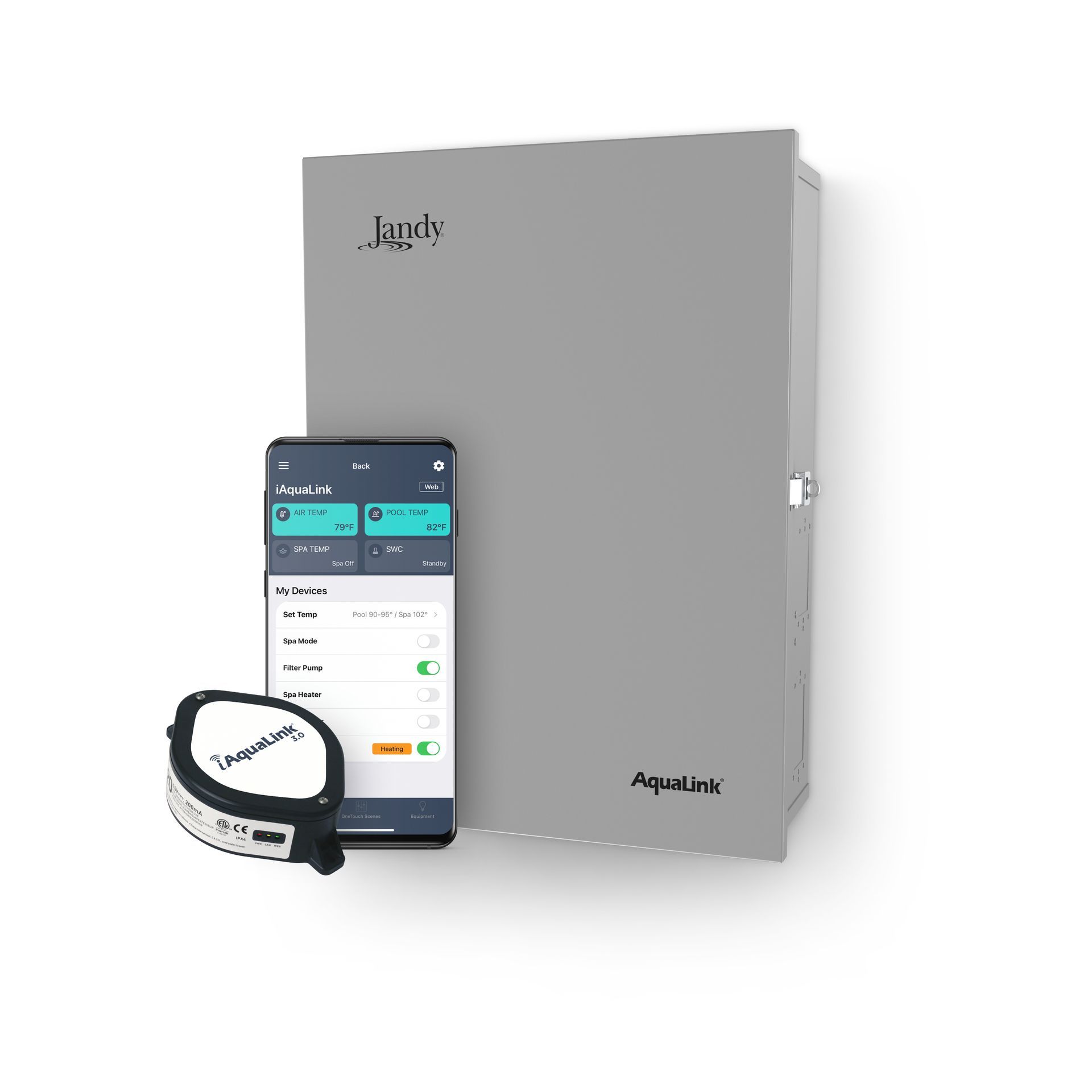 A cell phone is sitting next to a security system.