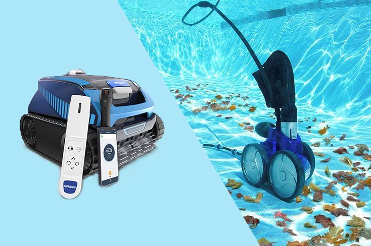 A robotic vacuum cleaner is sitting on top of a swimming pool next to a remote control.