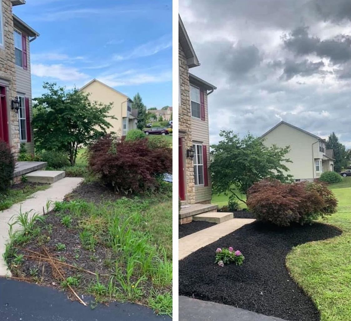 There is a before and after picture of a house.