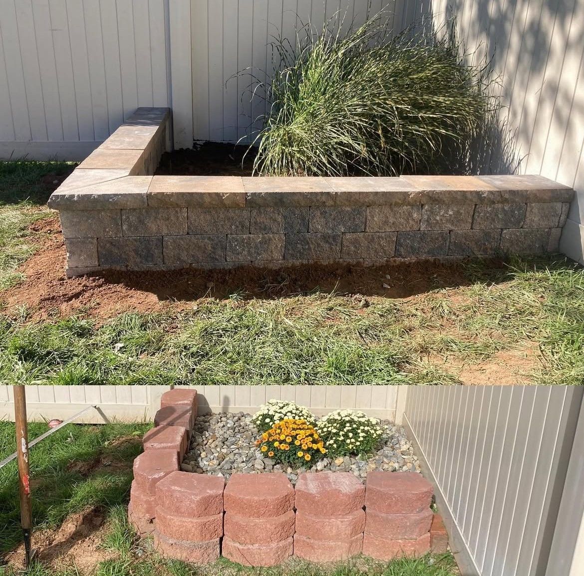 A picture of a garden before and after being built.