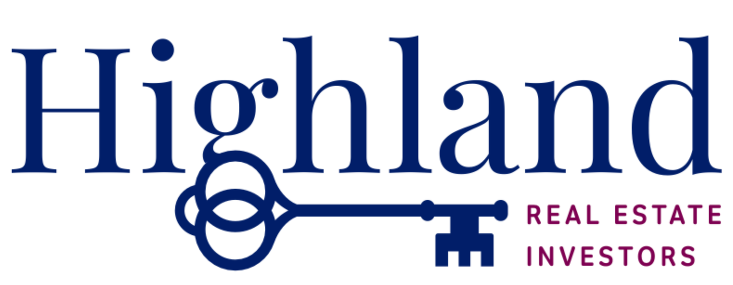Highland Real Estate Investors logo with blue text and a key graphic
