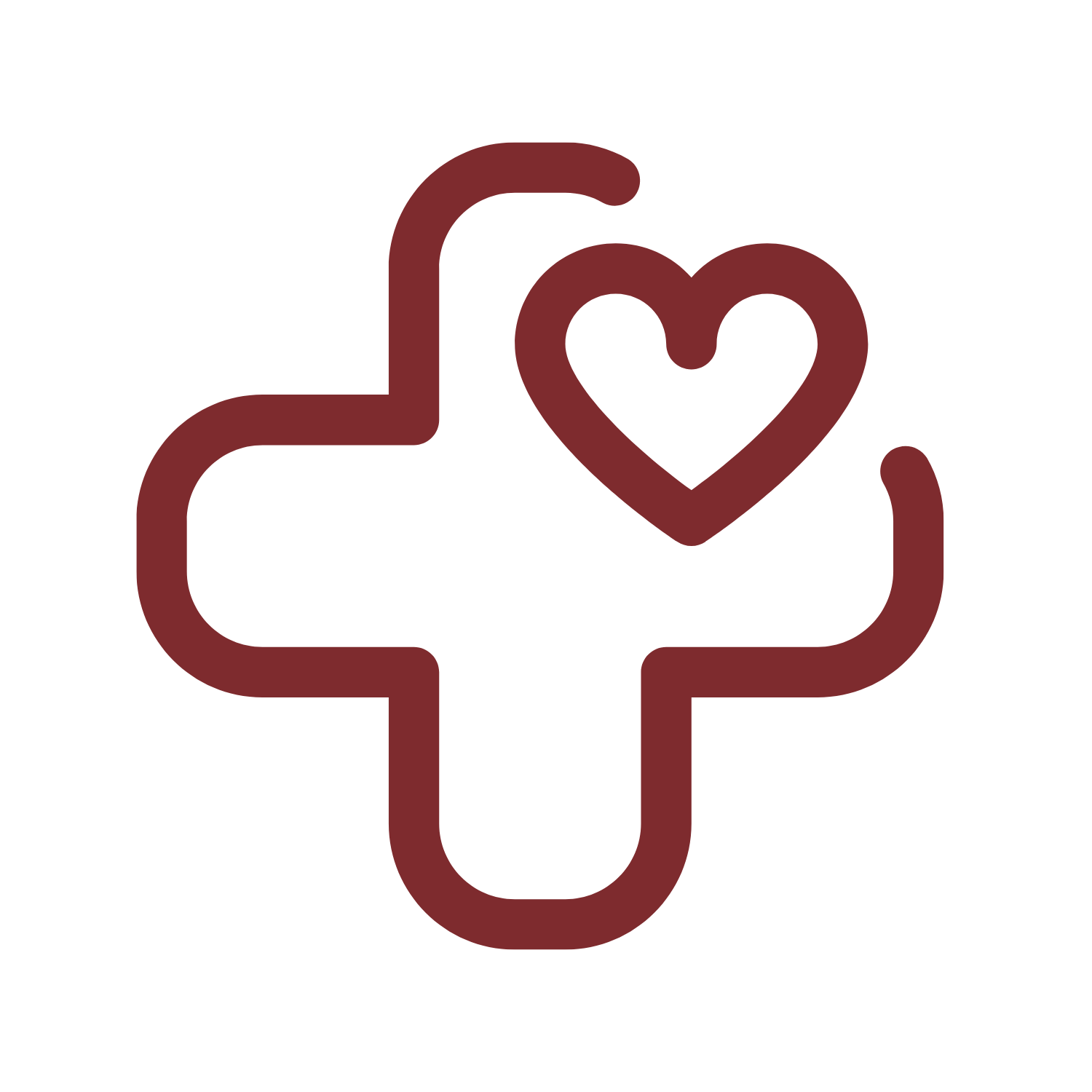 A red cross with two hearts inside of it.