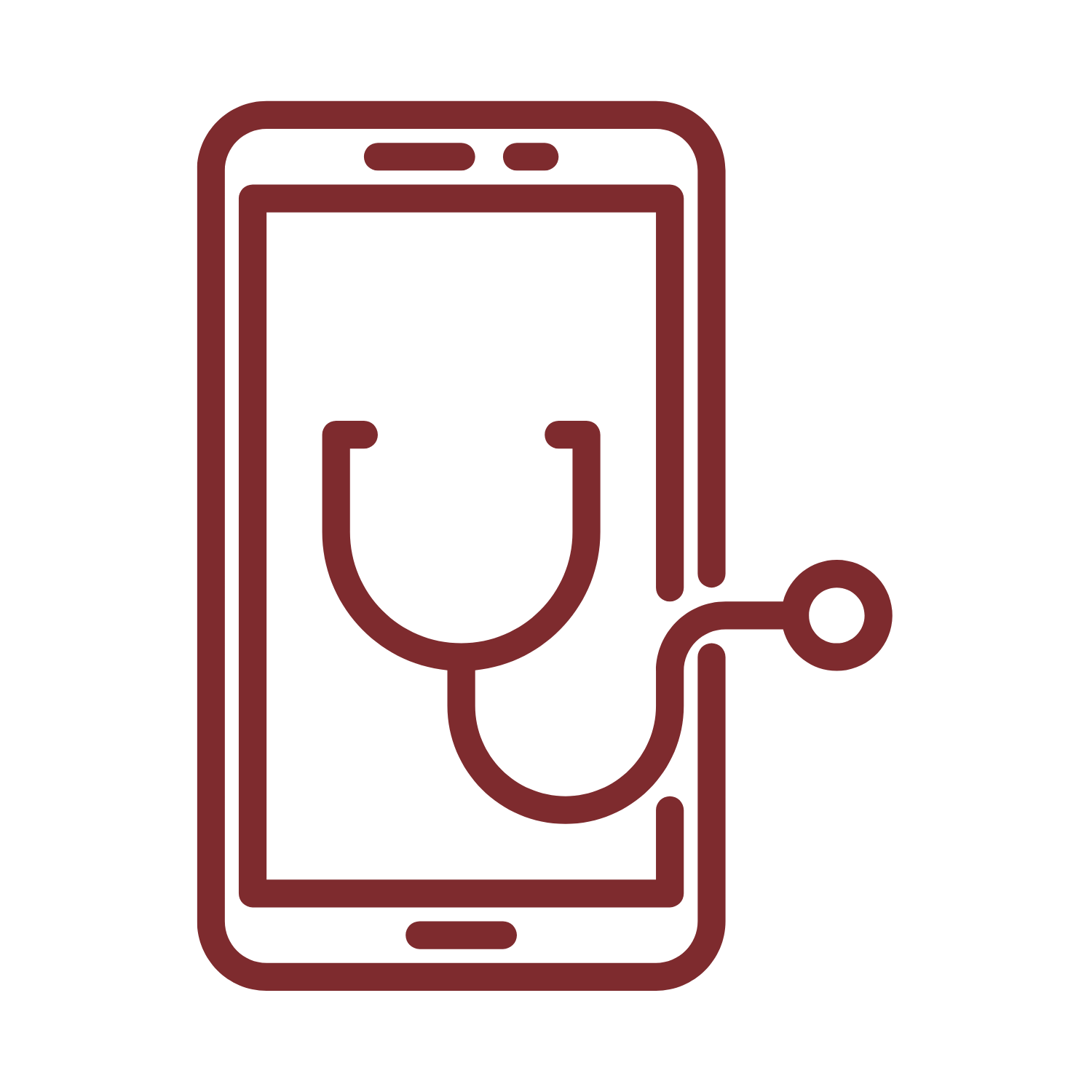 An icon of a cell phone with a stethoscope attached to it.