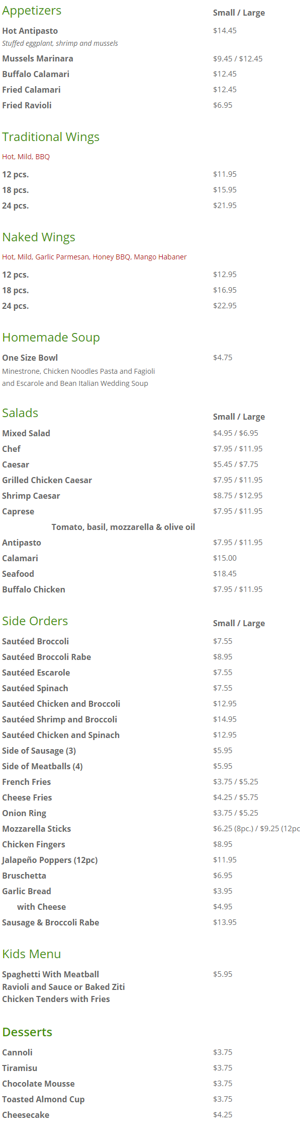 Appetizers and Salads Menu
