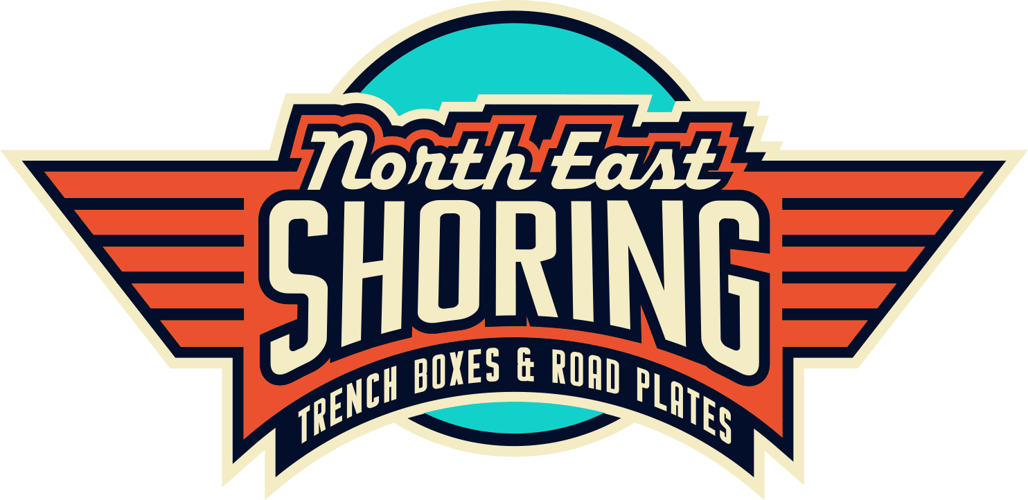 A logo for north east shoring trench boxes and sheet piling.