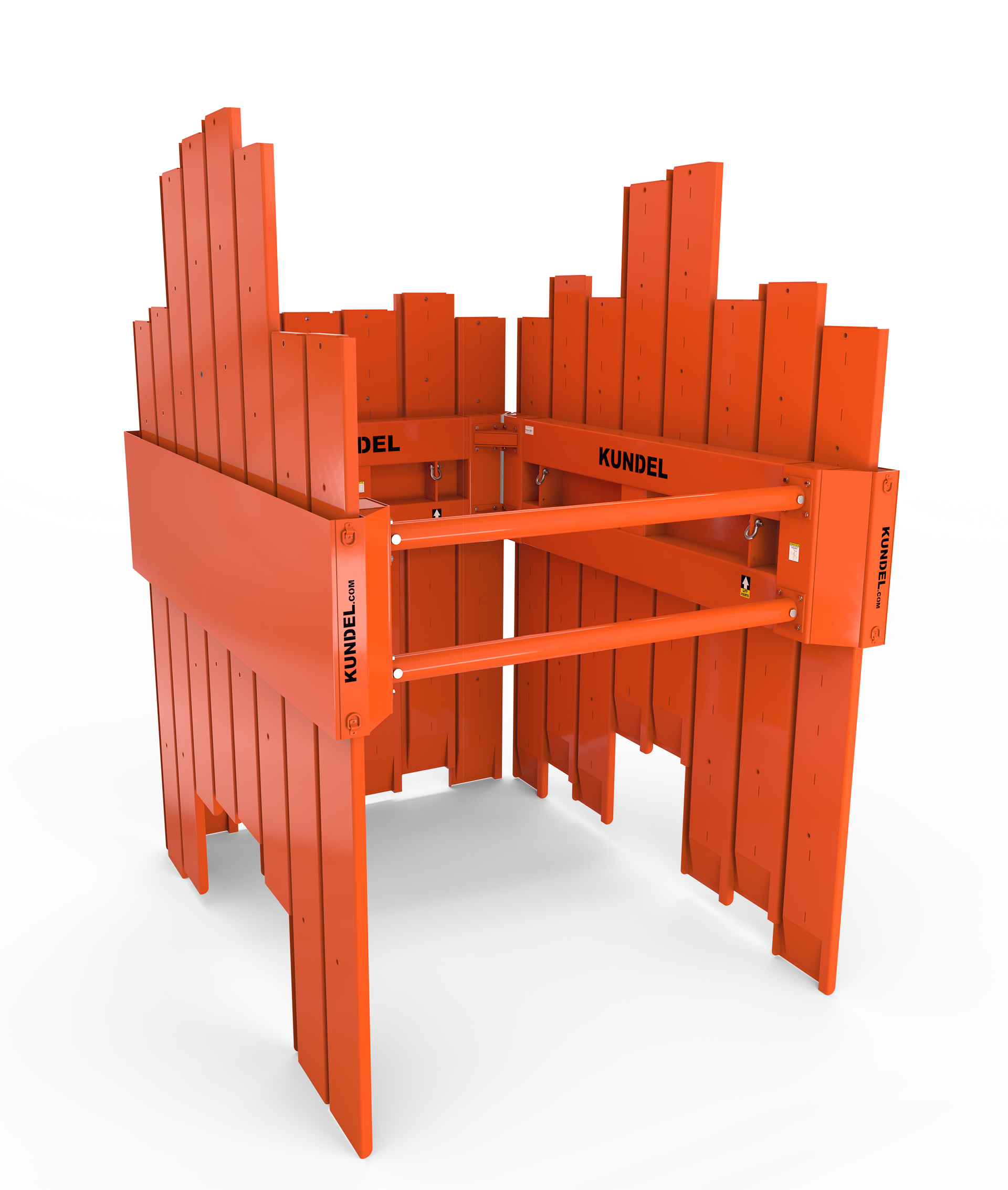 A 3d model of an orange wooden structure on a white background.