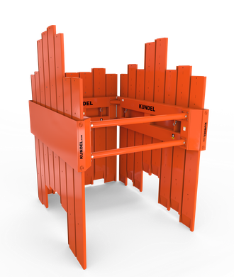 A 3d model of an orange wooden structure on a white background.