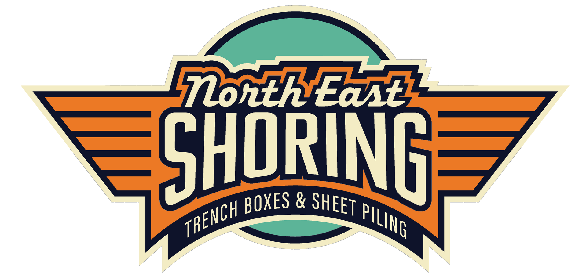 A logo for north east shoring trench boxes and sheet piling.