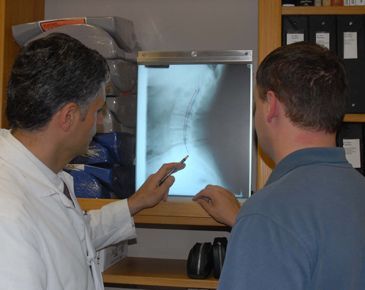 doctor showing the customer's xray