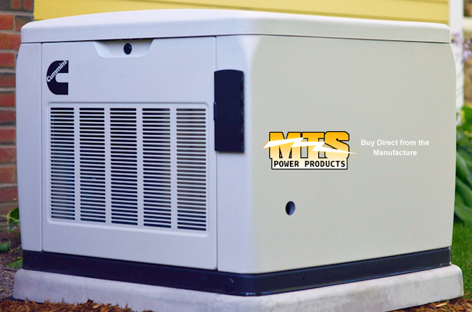 White Cummins generator with yellow top and black base, shown outdoors on grass.