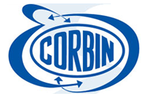 Blue CORBIN logo with stylized oval arrow design