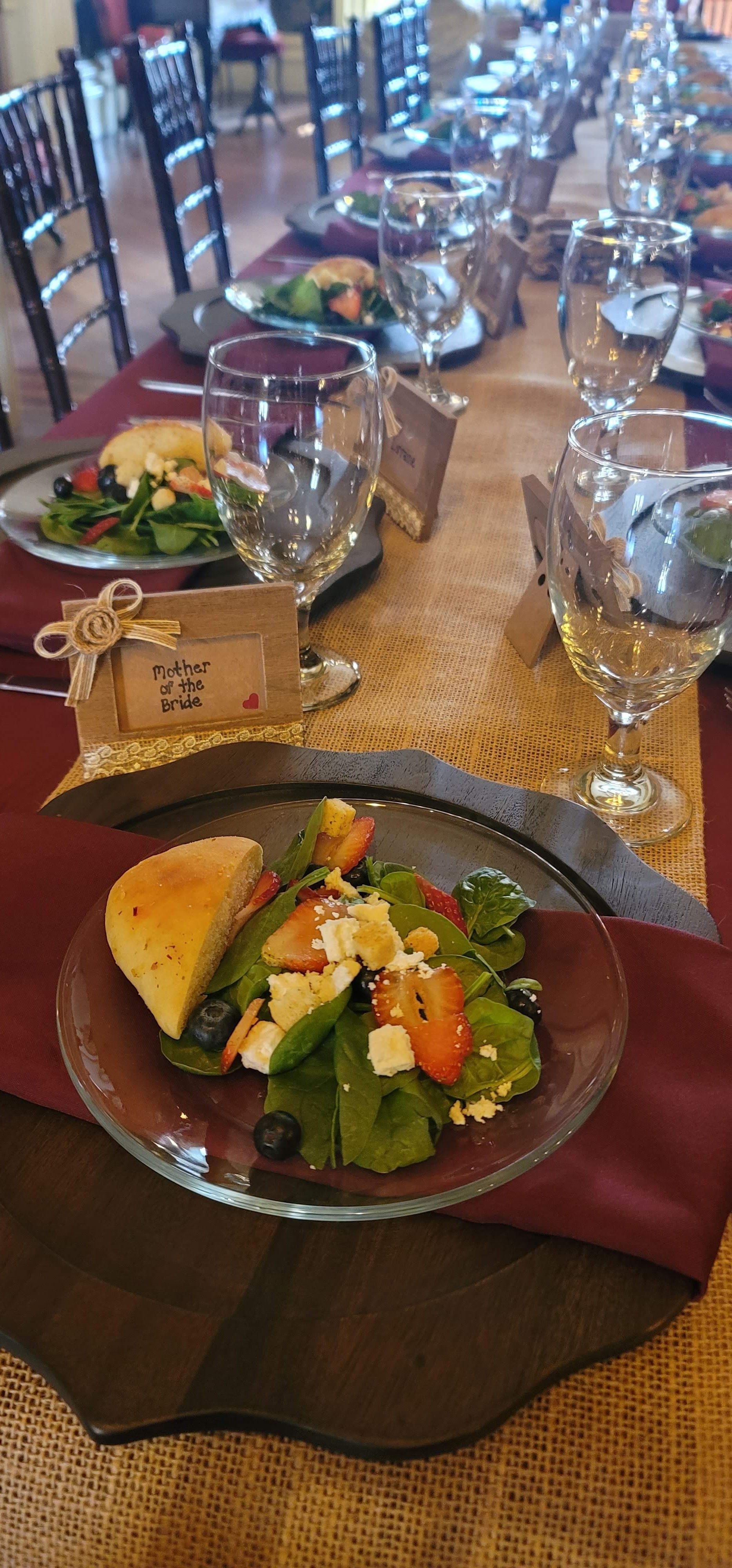 A close up of a plate of food on a table