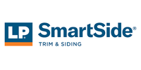 Logo for LP SmartSide trim and siding. Blue and orange square with 