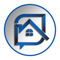 Blue house icon inside a circle with a gradient background, representing real estate.