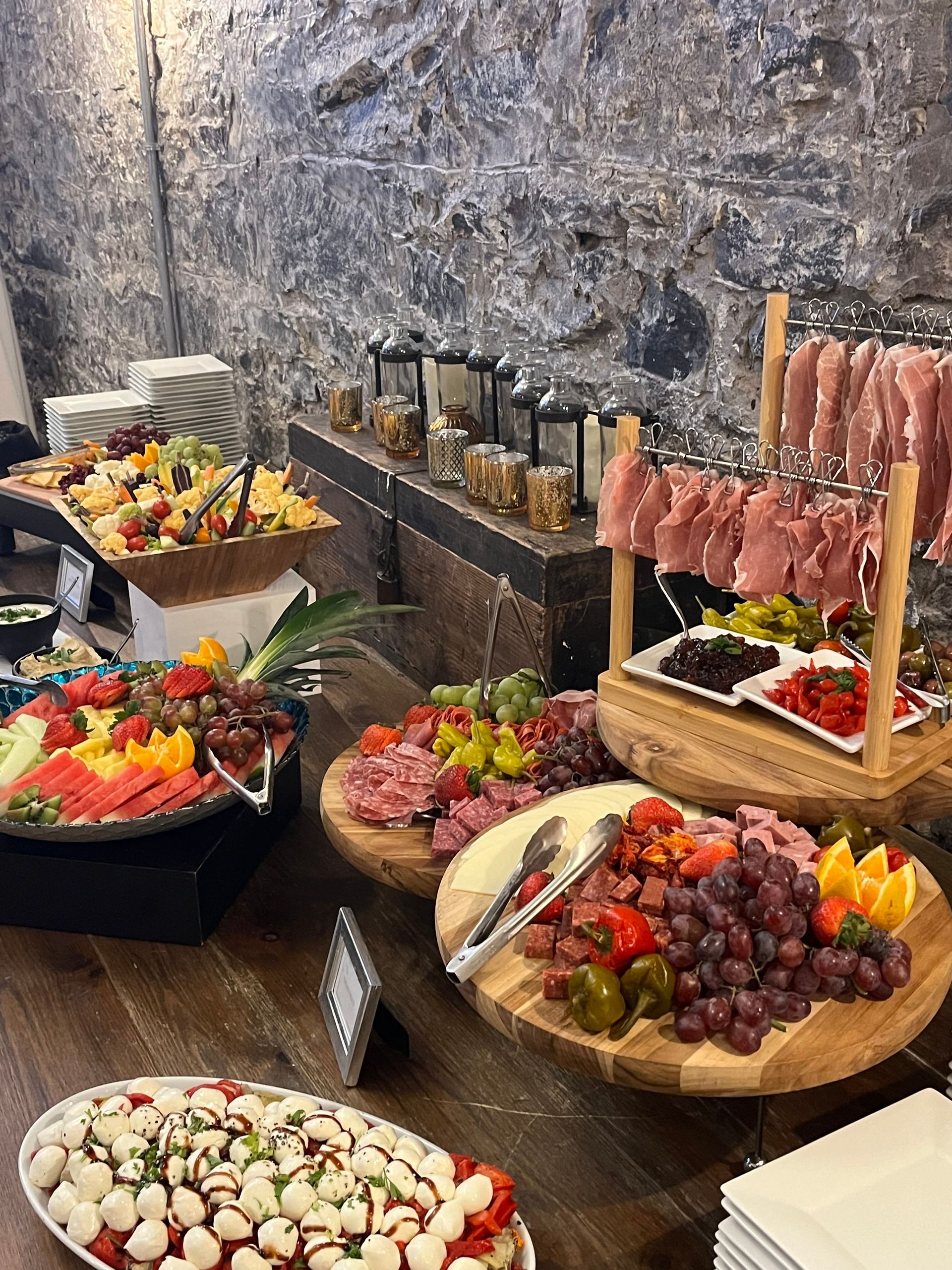 There are many different types of food on the table.