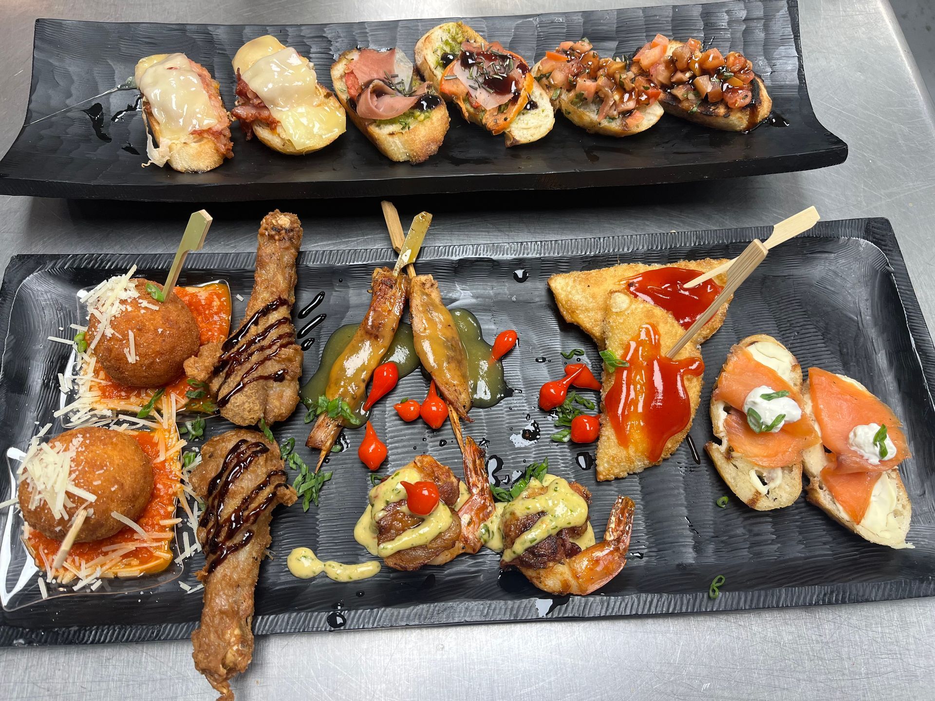 Two plates of food are sitting on top of each other on a table.