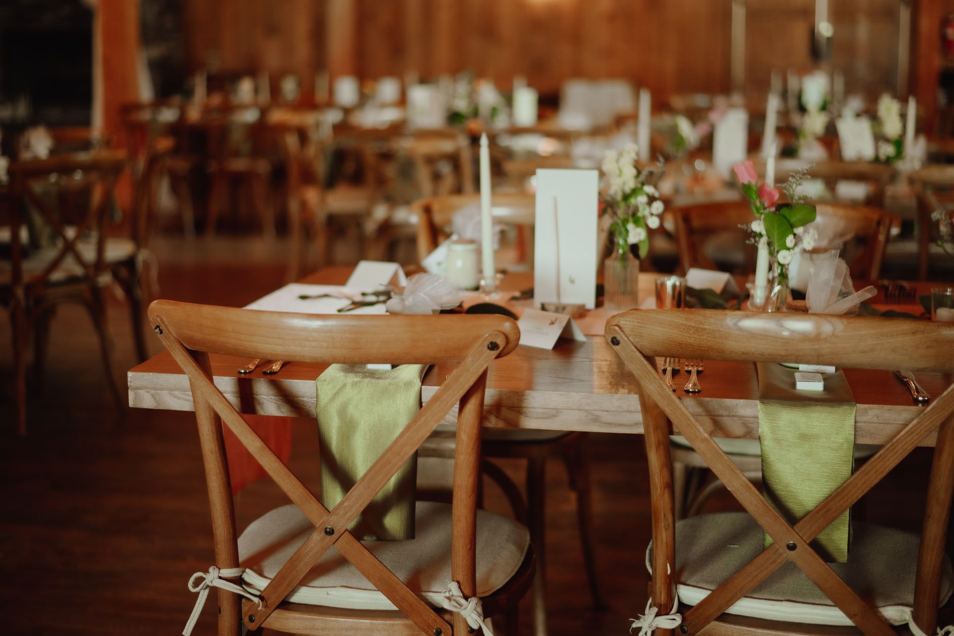 An event hall with wooden chairs