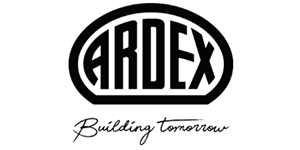 ARDEX logo, black text in a black oval, 