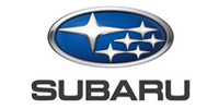 Subaru logo: oval with blue background and silver stars, word 