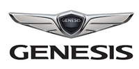 Genesis car brand logo: Silver winged emblem above the word 