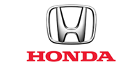 Honda logo: chrome emblem above red 