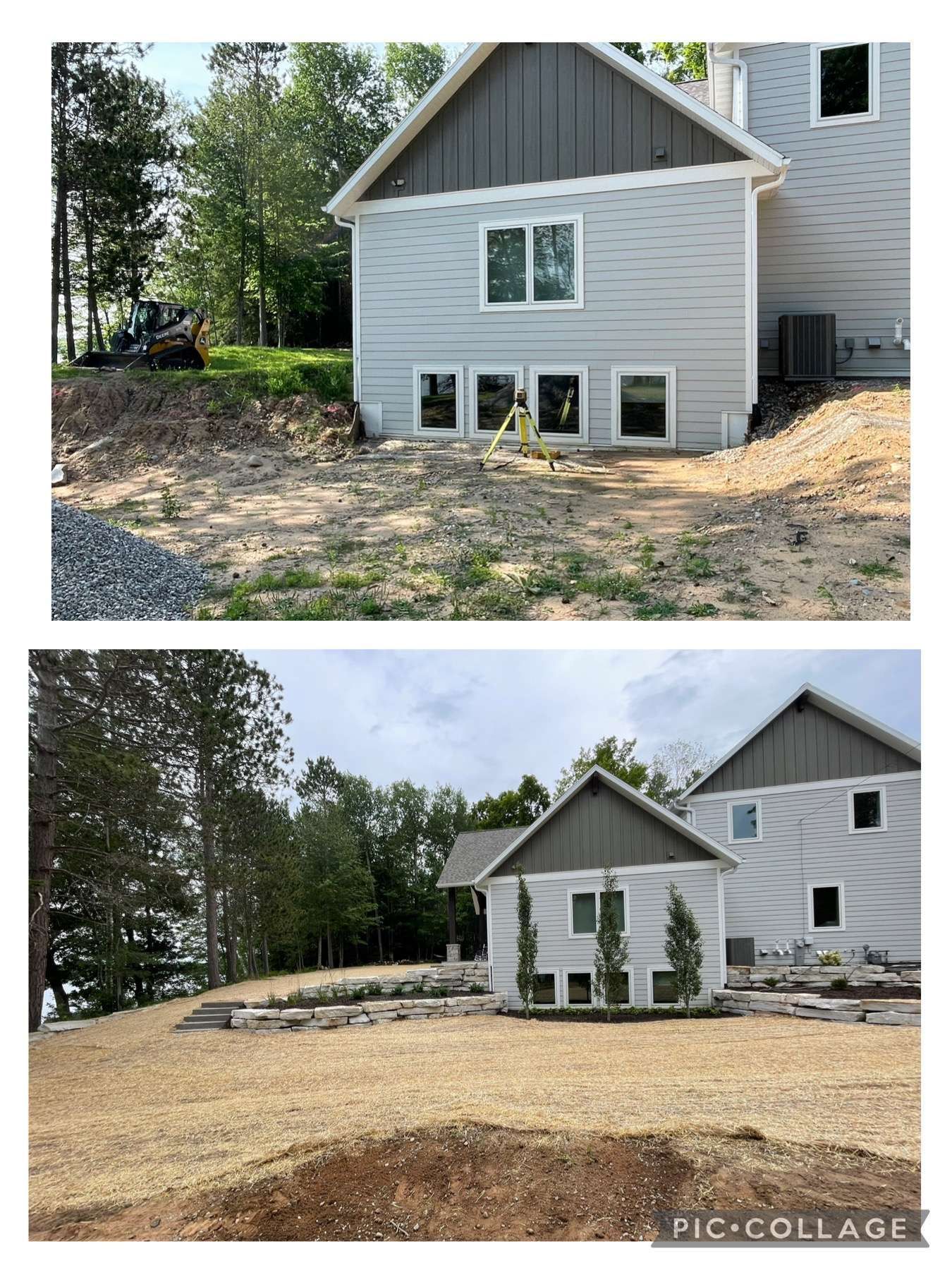A before and after picture of a house being built