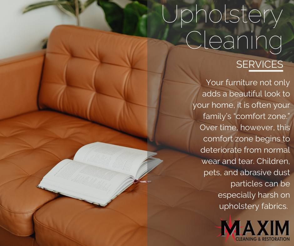 A brown leather couch half-cleaned with the text 