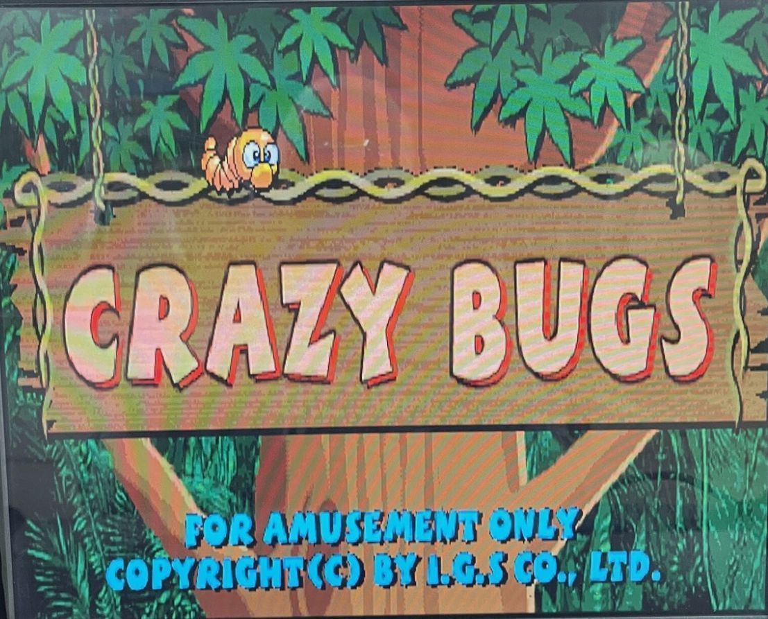 Title screen with a wooden sign reading “CRAZY BUGS” over a jungle background